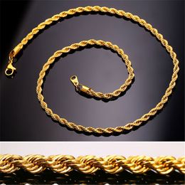 Золотые цепочки мода из нержавеющей стали хип -хоп ювелирные изделия веревочная цепь Мужское ожерелье