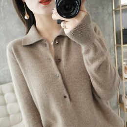 Cashmere sweater women winter 100% wool Turn-down Collar sweater casual knitwear plus size solid Colour loose ladies top 210928