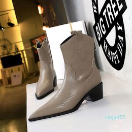 Fashion Designer Ankle Boots Women's Winter Brands Martin Black Calf Leather Lady Booties Party Wedding Knight Boot EU34-40