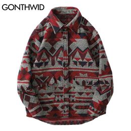 GONTHWID Thick Shirts Coat Streetwear Hip Hop Pockets Geometric Colour Block Shirt Men Fashion Harajuku Casual Jacket Tops 210809