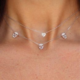 -Череп ожерелье женщины стерлингового серебра 925 Western Styles двойные многослойные цепные ожерелья золото и вторые цепи цвета