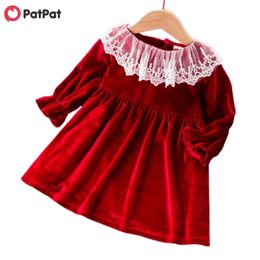 Spring and Autumn Baby / Toddler Lace Collar Ruffled Red Velvet Long-sleeve Dress 210528