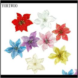 Decorations Yoriwoo 10Pcs Artificial Glitter Poinsettia Fake Flowers Home Decor Merry Christmas Tree Ornaments Xmas Tree1 Ljq4W Nudmy