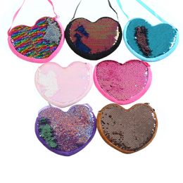 Girls Mermaid Heart Shape Sequins Coin Purse Crossbody Bags Sling Money Change Card Holder Wallet Purse Bag Pouch For Kids Gifts