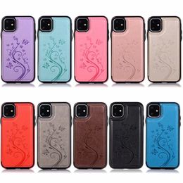 Butterfly Flower Flip Cases With Card Slot For iPhone 13 Pro Max 12 Mini 11 XR Samsung S20 S21 Ultra Note 20 A52 A51 A71 A72 5G Dual Buckle Leather Cover