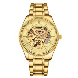 CHENXI Stainless Steel Mechanical Automatic Wristwatch Gold Skeleton Dial Face High Quality Buckle Male Business