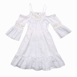 white summer dresses for children UK - Toddler Kids Baby Girl Summer Dress Off Shoulder White Lace Dress Princess Girls Long Dress Children Clothes 2-7Y Q0716