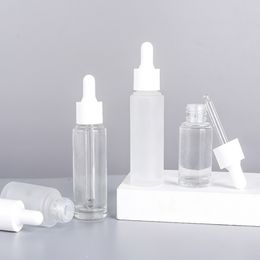 15ml 30ml frosted clear glass dropper bottle eye essential oil Empty bottles with white cap
