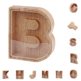 26 English Alphabet Piggy Bank Favour Creative Wooden Storage Box Acrylic Transparent Retro Desktop Decoration Festival Crafts