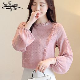 Spring Autumn Fashion Long Sleeve Women Blouses Chiffon Shirts Pink Bottom Female Tops Feminine Blusas 1699 50 210521