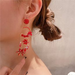 Fashion Bridal Wedding Party Charming LongTassel Red Earrings Handmade Beautiful Crystal Beads Flower Pendientes Mujer