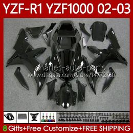 Motorcycle Bodys For YAMAHA YZF R 1 1000 CC YZF-R1 YZF-1000 00-03 Bodywork 90No.20 1000CC YZF R1 YZFR1 02 03 00 01 YZF1000 2002 2003 2000 2001 OEM Fairing Kit black all glossy