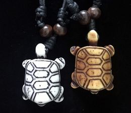 men resin Imitation Yak Bone white brown European styleTortoises Pendant Charm Necklace Wood Beads Adjustable Rope