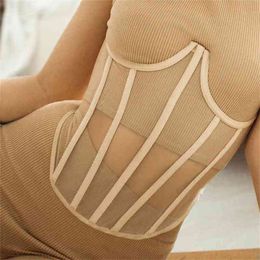 Corset Women Bandage Waist Bustier See Through Sexy Mesh Shapewear Cincher Underbust High Street Slim Body Shaper 210708