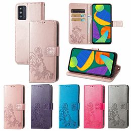 Imprint Clover Wallet Cases With Card Slot For Samsung S20 S21 FE S22 Ultra Note 20 A12 A21 A21S A51 A71 5G A72 A52 A42 A32 A22 A02S A03S A13 A53 A73 Flower Lace Embossing