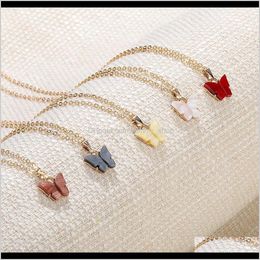 Colourful Butterfly Pendant Necklace Gold Chains For Women Simple Temperament Resin Stone Druzy Necklaces Jewellery Gifts Wholesale Ejzre S96Bn