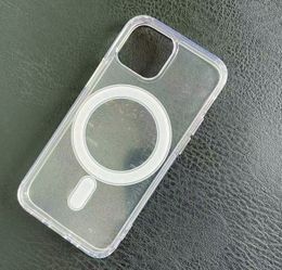 Transparent Clear Acrylic Case Magsafe For iphone 13 12 11 Pro Max Support Magnetic Wireless Charger Cover 50PCS/LOT