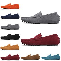 Cheaper Non-Brand men dress suede shoes black dark blue red Grey orange green brown mens slip on lazy Leather shoe size 38-45