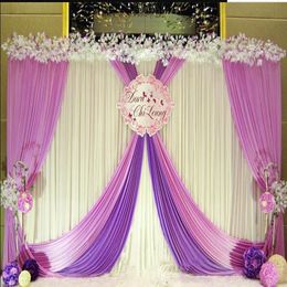 3*6M purple Swag White ice silk Wedding Backdrop Drapes Curtains Wedding Ceremony Event Party Photo Stage Curtains Decoration