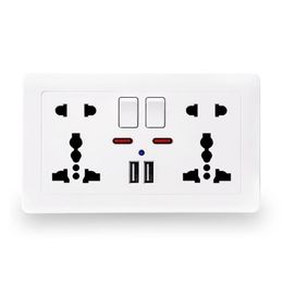 standard model UK - Kitchen Faucets 146 Model Wall Power Socket Universal 5 Hole Dual USB Charger Port LED Indicator UK Standard Switched Outlet