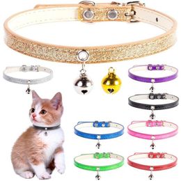 Cat Collars & Leads Bling Leather Small Dog Collar With Bell Safety Adjustable Kitten Straps Puppy Necklaces Chihuahua Pet Supplies