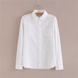 100% Cotton Shirt High Quality Women Blouse Autumn Long Sleeve Solid White Shirts Slim Female Casual Ladies Tops 210522