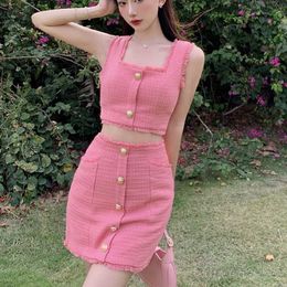 summer High Quality Fashion Tweed Elegant 2 Piece Set Women Suit Vest tops+ Mini Skirt Suits 2 sets 210531