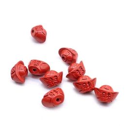 Other Natural Red Cinnabar Yuanbao Beads Buddhism Om Mani Padme Hum Mantra Loose Spacer For DIY Jewelry Making Bracelet