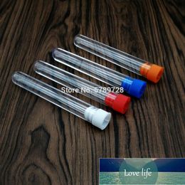 20pcs15*100mm Lab Clear Plastic Test Tube,Round Bottom Tube Vial with plastic Colour stopper,Office Lab Experiment Supplies