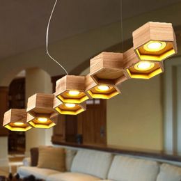 Wood Honeycomb LED Modern Pendant Lamp Indoor Dining Room Foyer Home Adornmen Light 110-240V