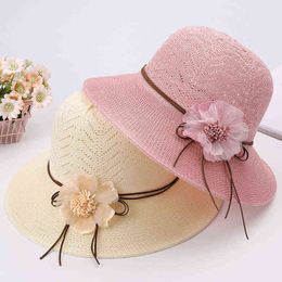 Summer New Style 2021 Ladies Sunscreen Sun Hat Women's Fashion Seaside Beach Hat UV Protection Foldable Bow Straw Hat G220301