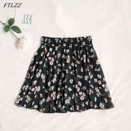 Summer Arrival Women Sweet Floral Elastic High Waist Slim Short Skirt Ladies Chiffon Fashion Mini 210430