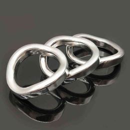 NXY Cockrings Frrk metal penis ring curved sling male restraint chastity belt delayed ejaculation device adult steel sex toy 220106