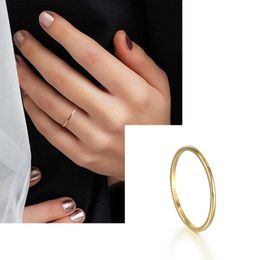 -Canner Mode Minimalistische Perlen 925 Sterling Silber Ring Für Frauen Einfache Gold Farbe Dünne Ring Ehering Band Ringe Fingerschmuck 1437 Q2