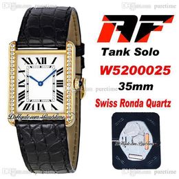 AF Solo W520025 Swiss Ronda Quartz Unisex Mens Womens Watch 18K Yellow Gold Diamonds Bezel White Dial Black Roma Blue Hands Leather Super Edition Wathces Puretime E5