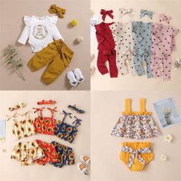 3Pcs Newborn Baby Girls Clothes Infant Autumn Fall Set Cotton Letter Romper Dot Print Bow Pants Headband Spring Outfits Suit 2529 Q2