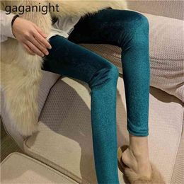 Fashion Women Velvet Leggings Solid Spring Autumn Bottom Legging Girls Chic Outwear Elastic High Waist Drop 210601