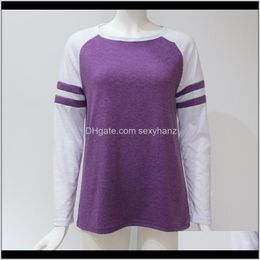 T-Shirt Tops & Tees Womens Apparel Drop Delivery 2021 Fashion T Shirt Stripe Long Sleeve Shirts O-Neck Top Tee Women Clothing Plus Size S-5Xl