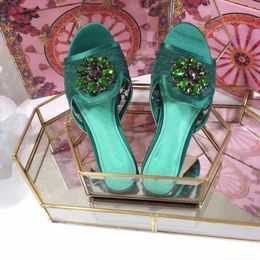 color slides UK - Slippers 2021 Luxury Crystal Flower Women Deisgner Brand Lace Hit Color Open Toe Falt Shoes Lady Summer Party Slides