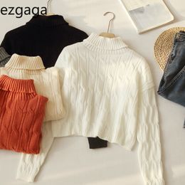 Ezgaga Casual Sweater Pullover Women Simple Autumn New Turtleneck Long Sleeve Loose Ladies Knitted Tops Outwear Warm Jumper 210430