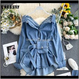 Jackets Coats Womens Clothing Apparel Drop Delivery 2021 Korean Style Vintage Sashes Slim Waist Jeans Women Denim Jacket Buttons Backless Lon