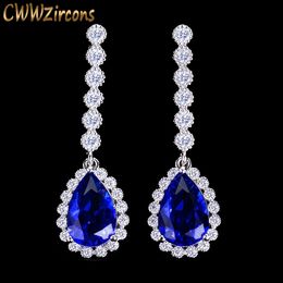 Fashion Jewellery White Gold Colour Round Cubic Zirconia Blue Green and Red Water Drop Earrings for Women CZ251 210714