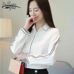 women's long sleeves autumn style female clothes chiffon OL loose women tops and blouses Solid white feminina 0959 30 210521