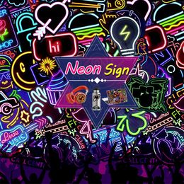 50pcs Neon Light Stickers Waterproof Car Decals Suitable for Graffiti Skateboard Snowboard Laptop Luggage Motorcycle Bike Home Dec261c