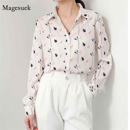 Autumn Vintage Long Sleeve Chiffon Blouse Women Printed Office Lady Button Up Shirt Cardigan Tops For Fashion 11462 210512