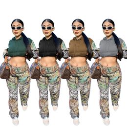 Womens Camouflage Pattern Printing Tracksuits Fashion Fleece Hoodies Tassel Pants Outfits Designer Female Jogging Sweatpants Two Piece Sets