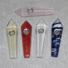 Mixed Gemstone Quartz Crystal Smoking Pipe Healing Wands Tobacco Piping glass reclaim ash catchers