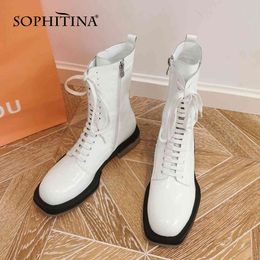 SOPHITINA Women's Boots Fashion High Quality Motorcycle Boots Leather Handmade Boots Ladies Thick Bottom Women's Shoes SO588 210513