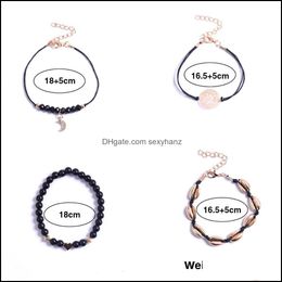 Charm Bracelets Jewellery Women Shell Moon Bracelet Set For Ladies Map Heart Crystal Bead Rope Chains Bangle Boho Gift Drop Delivery 2021 Ay4I