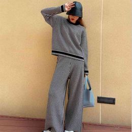 Capsule Series of Classical Plover Case Knitwear Loose Two-piece Suit Female Wide-legged Qiu Dong Road 210331